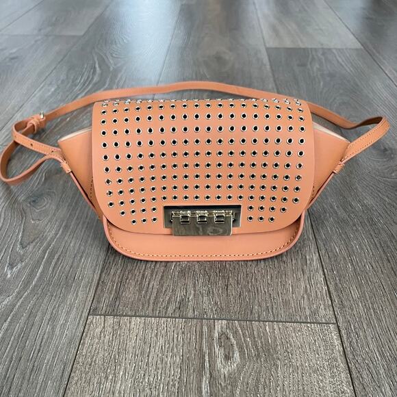 ZAC POSEN Tan Leather Mini Crossbody W/ Grommets - Picture 1 of 10